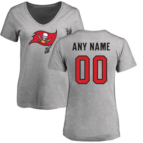 Women Tampa Bay Buccaneers NFL Pro Line Ash Custom Name and Number Logo Slim Fit T-Shirt